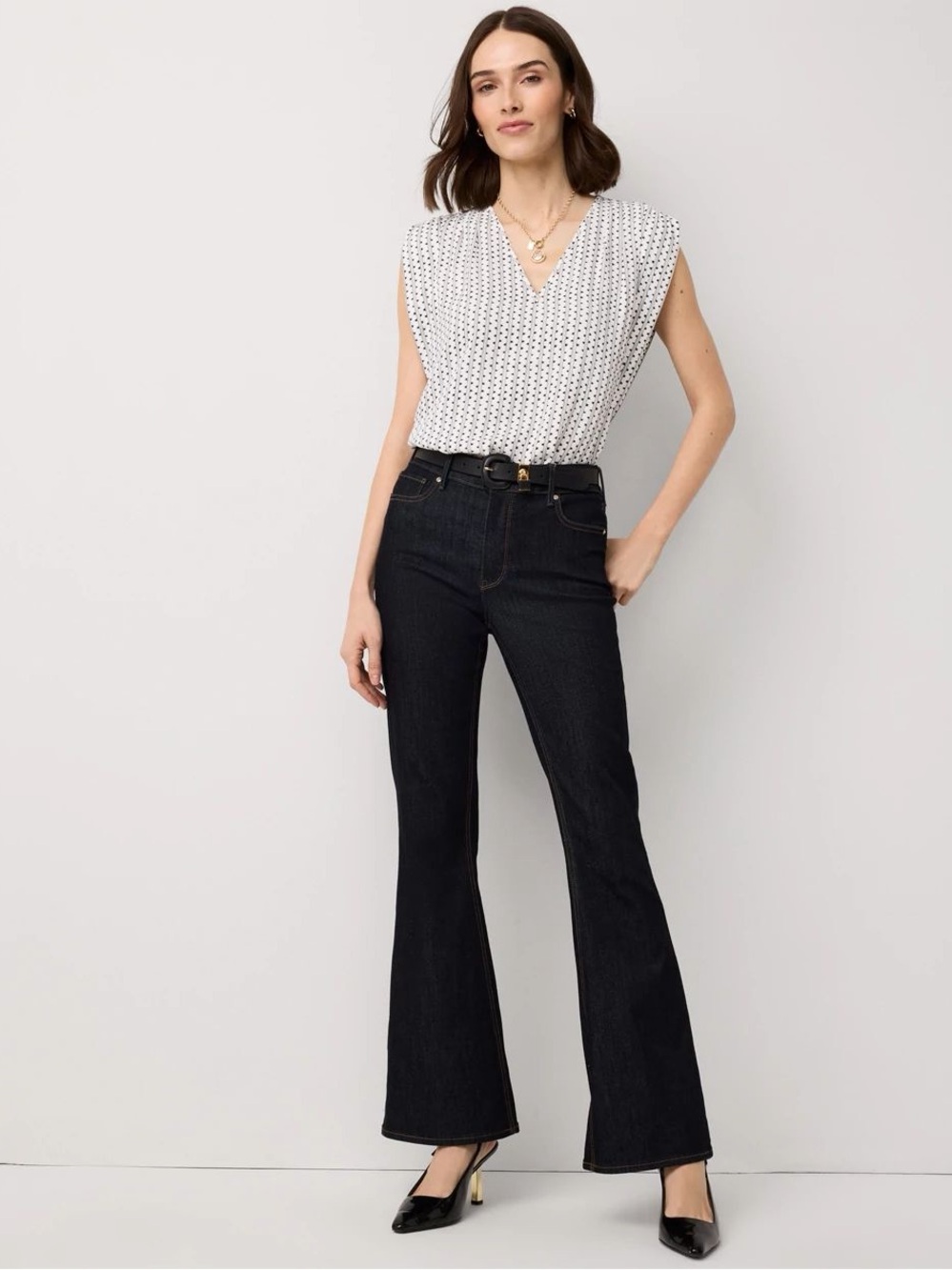 White House Black Market High-Rise Dark Denim Skinny Flare Jeans - Women